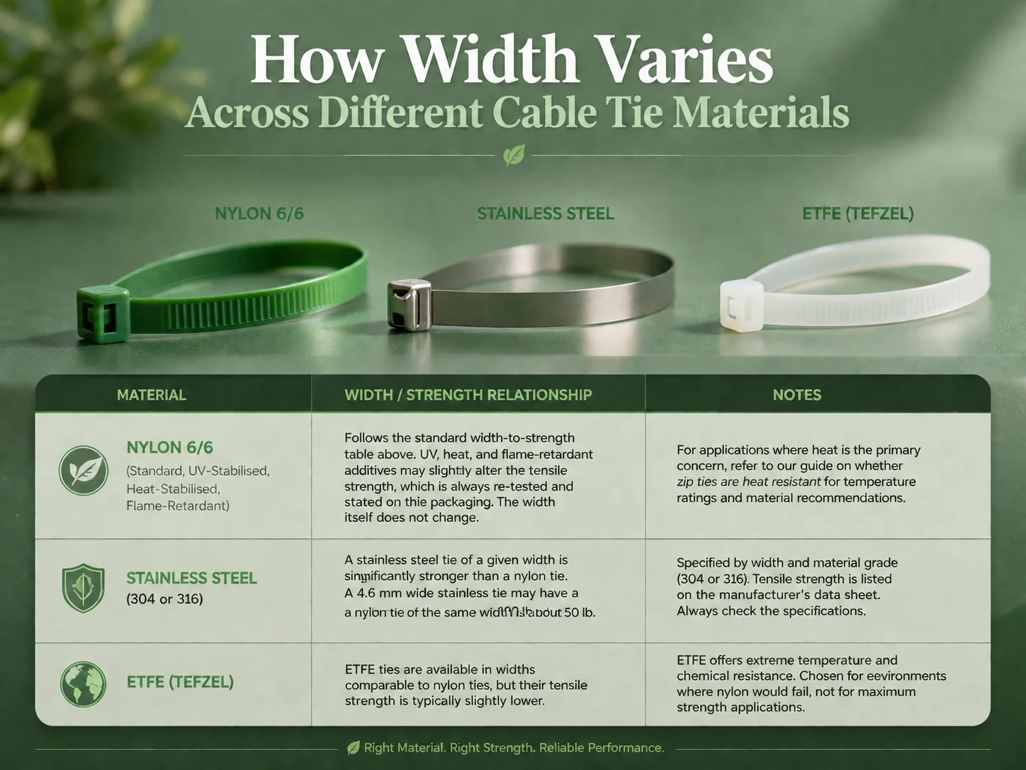 How Width Varies Across Different Cable Tie Materials