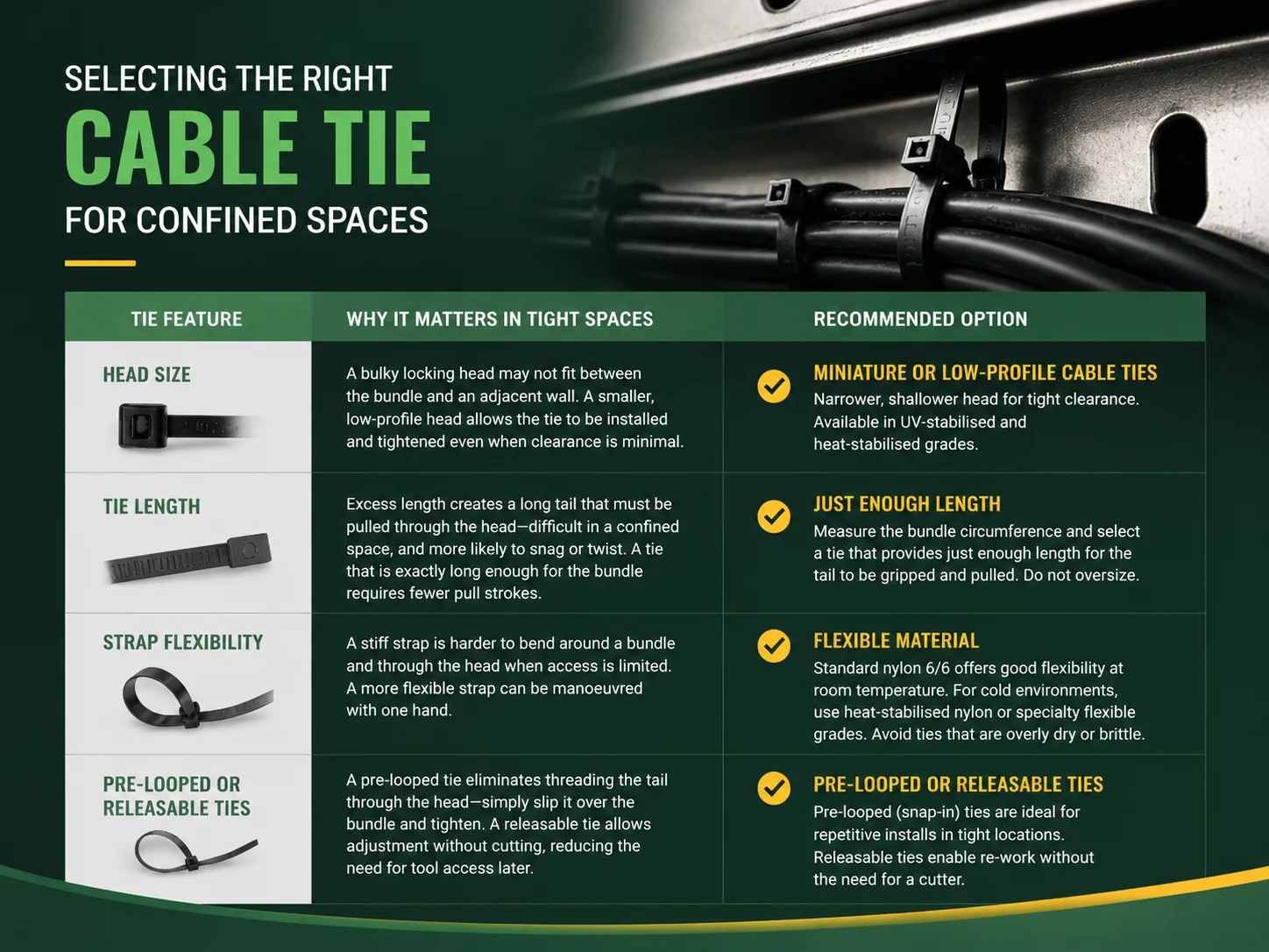 Selecting the Right Cable Tie for Confined Spaces