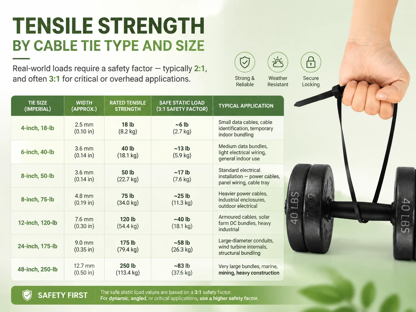 Tensile Strength by Cable Tie Type and Size