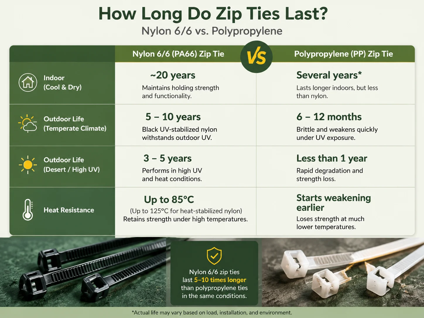 How Long Do Nylon Zip Ties Last Compared with Polypropylene