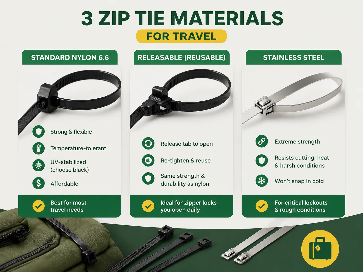 Materials: Nylon, Releasable, Stainless Steel