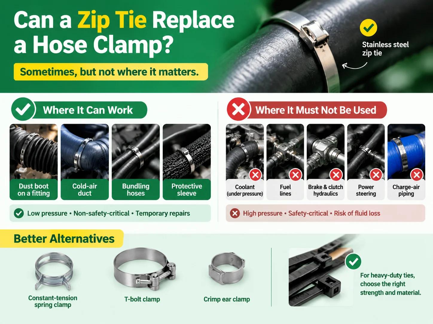 Can a zip tie replace a hose clamp